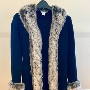 Urchin Sweater Coat w/Faux Fur Trim